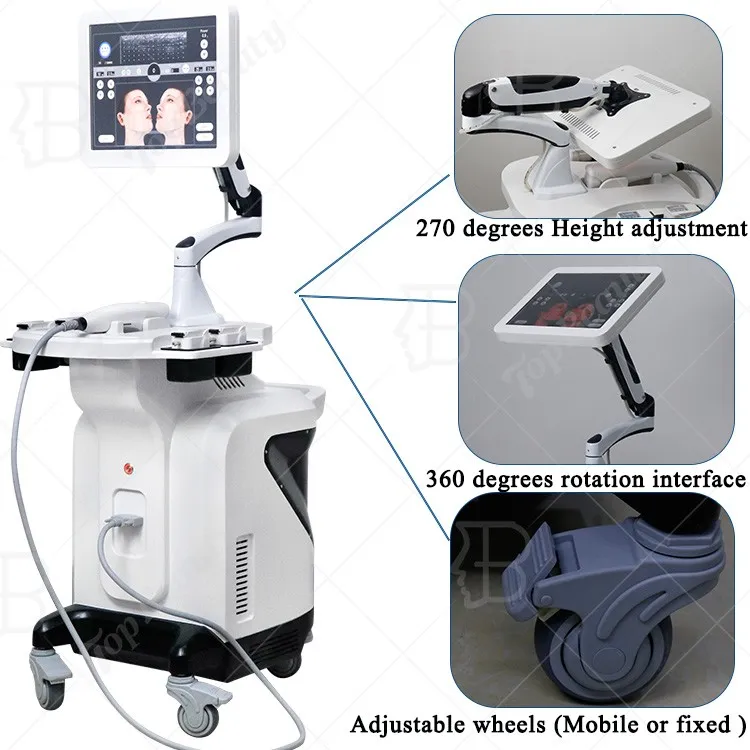 Exibição de rotação de 360 ° ultrassom rejuvenescimento da pele Remoção de rugas vertical Máquina 4D MMFU
