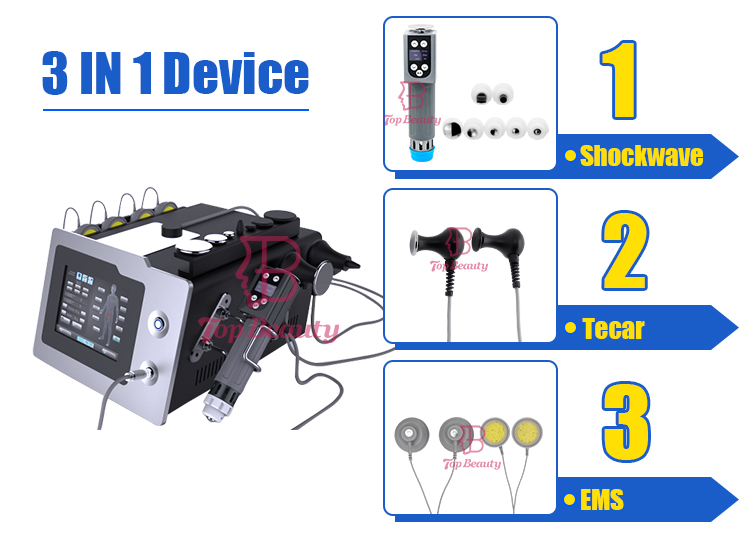 Máquina de Fisioterapia para Alívio da Dor com Tecnologia Shockwave Tecar Ems 3 em 1