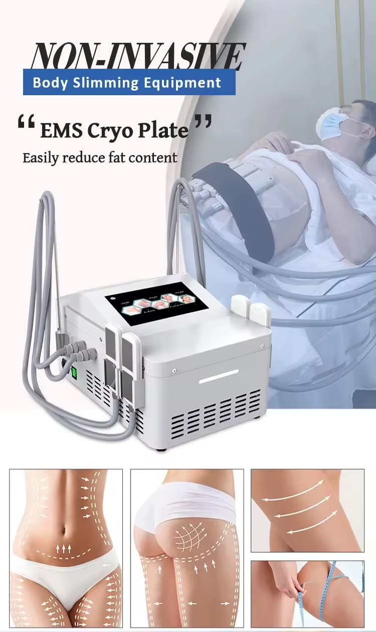 Almofadas de terapia Cryo Ems Placas de resfriamento Estimulação muscular eletrônica Máquina de escultura para emagrecimento corporal