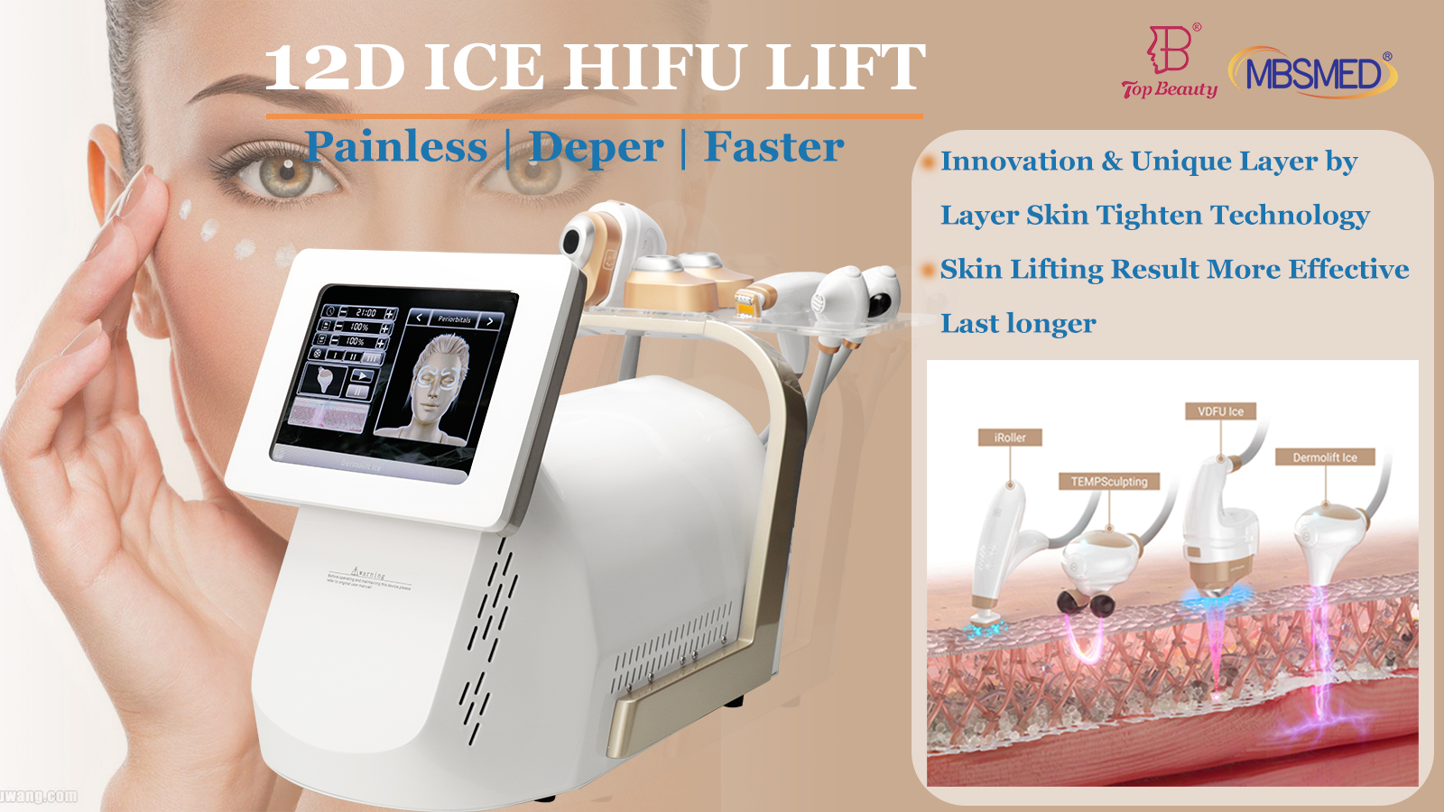 Máquina HIFU 12D ICE para levantamento facial, aperto da pele HIFU