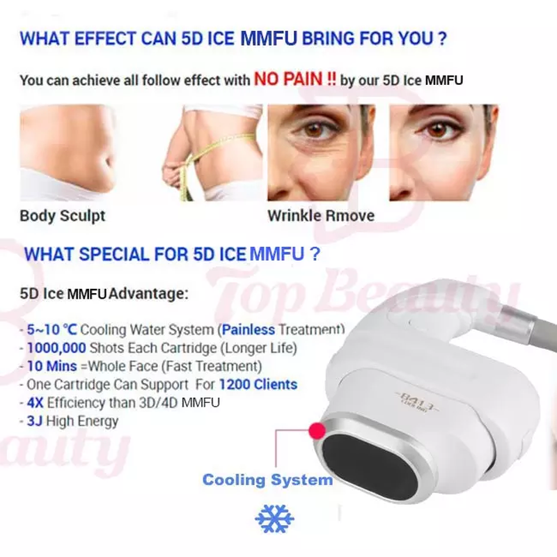 1.000.000 disparos Máquina de beleza para cuidados com a pele de gelo 8D ICE Cooling HIFU 5D Smas Lifting